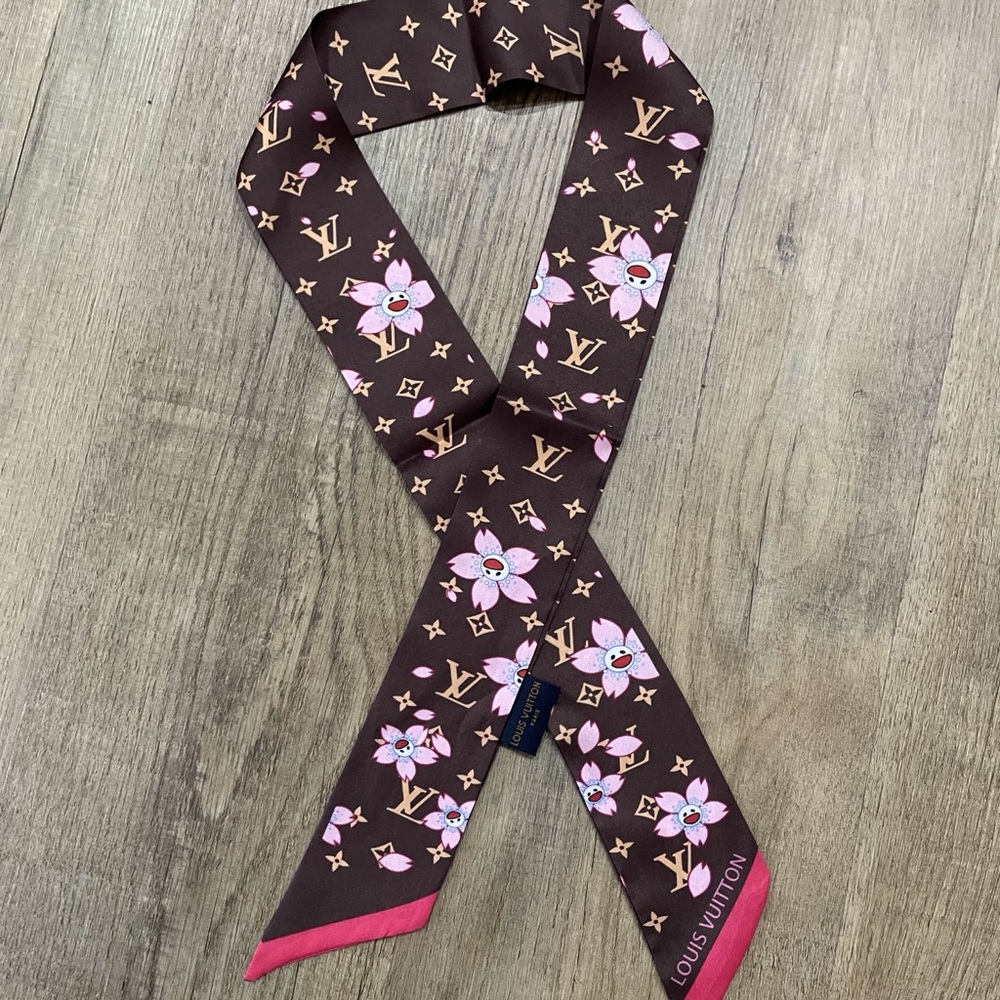 Louis Vuitton Scarf Cherry Blossom Floral Brown and Pink